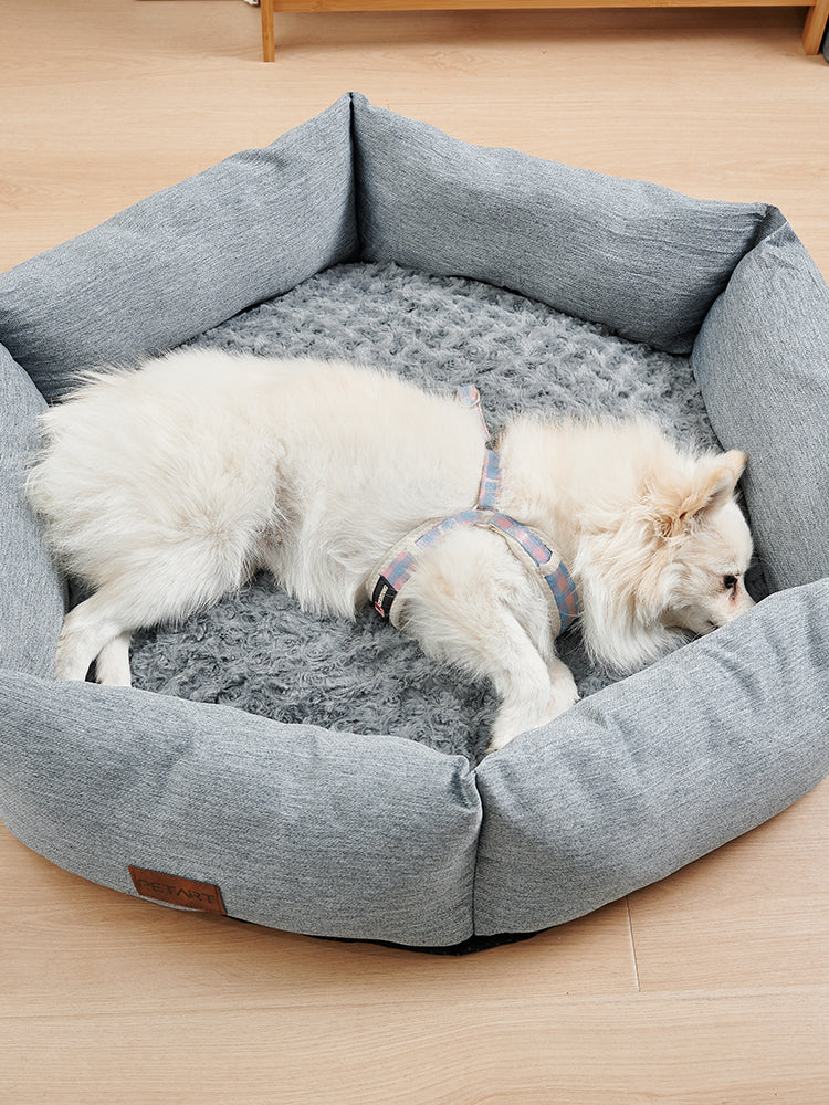 Cozy Rose Velvet Hexagonal Dog Bed - Soft calming pet furniture for Australian & NZ pet owners.