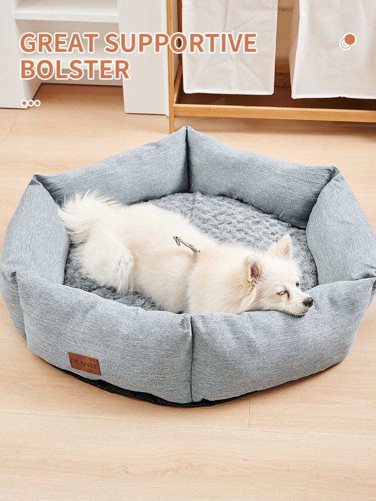 Cozy Rose Velvet Hexagonal Dog Bed - Soft calming pet furniture for Australian & NZ pet owners.