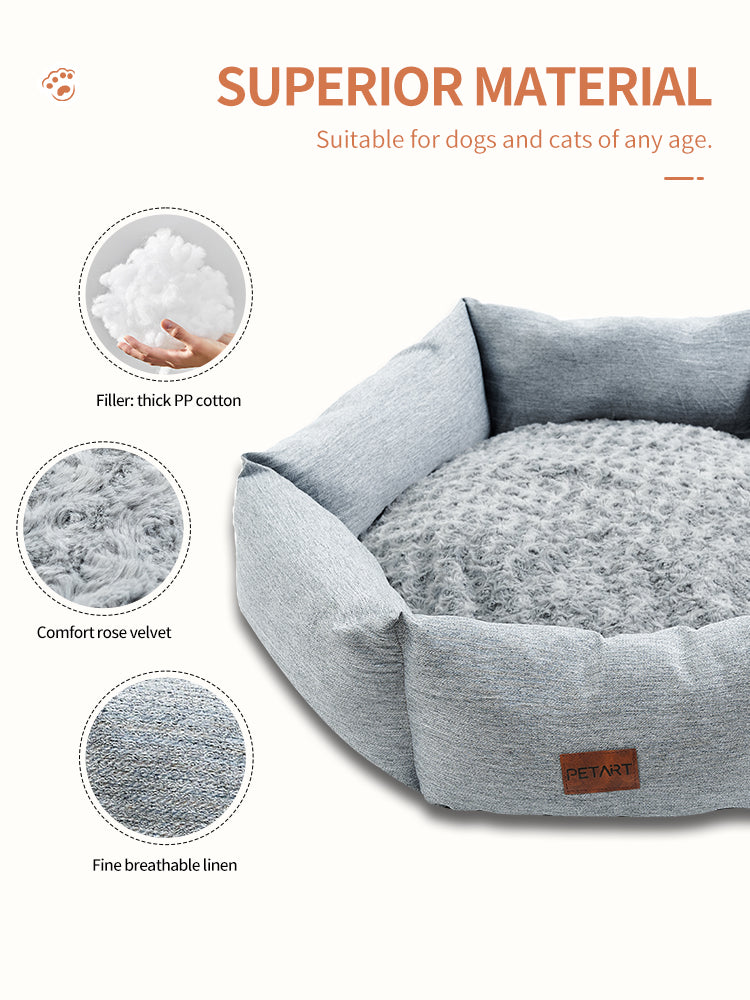 Cozy Rose Velvet Hexagonal Dog Bed - Soft calming pet furniture for Australian & NZ pet owners.