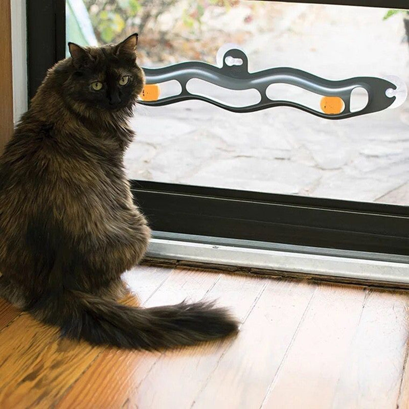 Windowsill Cat Track Ball Toy - Indoor enrichment for apartment-living cats in AU, NZ & Canada.